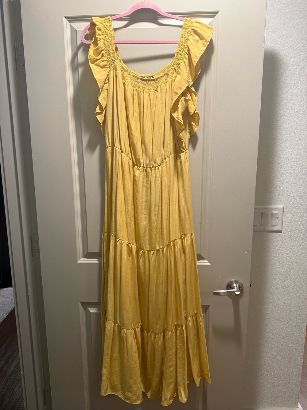 PRETTYGARDEN XL Mustard Yellow Tiered Ruffle Maxi Dress